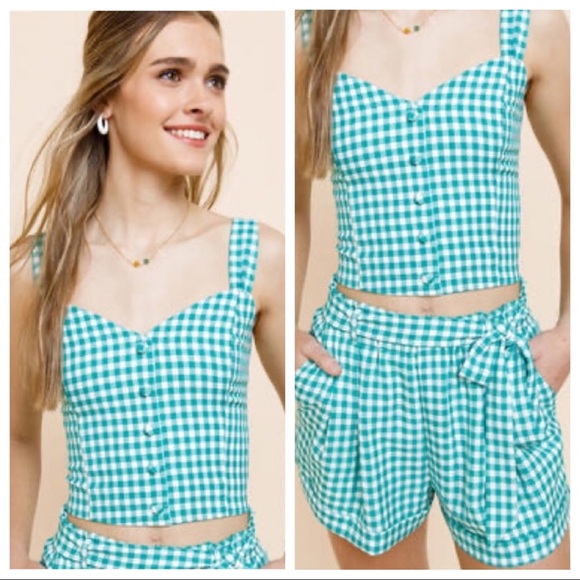 Women gingham blue turquoise green shorts size xsmall - Picture 11 of 11